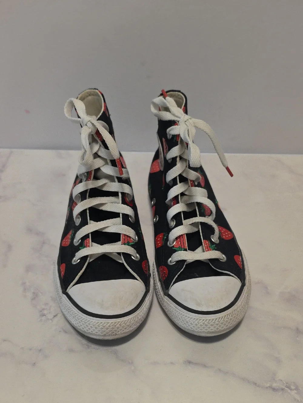 Converse High Top Sneakers - Black with Strawberry Print